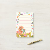 Hunde-Illustration Süße Frühlingsblumen Floral Wei Post-it Klebezettel (Auf Schreibtisch)