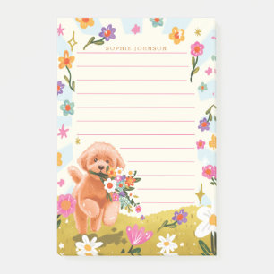 Hunde-Illustration Süße Frühlingsblumen Floral Wei Post-it Klebezettel