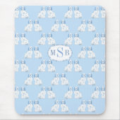 Hunde im Chinoiserie-Stil Blau-Weiß Mit Monogramm Mousepad (Vorne)