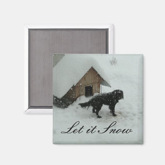 Hunde im Schnee bei Hundehütte Magnet (Vorderseite/Rückseite)