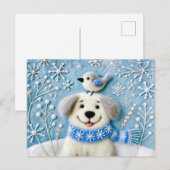 Hunde im Schnee mit Scarf und Vogel fühlen Postkarte (Vorne/Hinten)