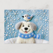 Hunde im Schnee mit Scarf und Vogel fühlen Postkarte (Vorderseite)