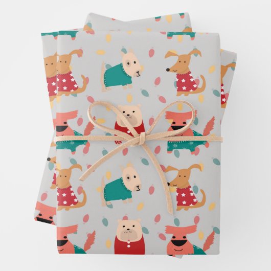 Hunde im Weihnachtsschwitzer Geschenkpapier Set (Beispiel)