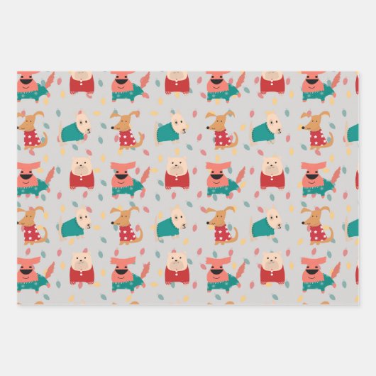 Hunde im Weihnachtsschwitzer Geschenkpapier Set (Vorderseite)