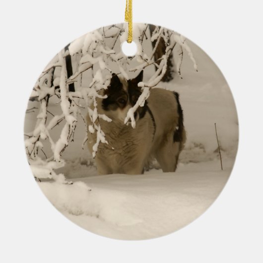 Hunde im Winter Keramik Ornament (Hinten)
