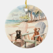 Hunde in Adirondack Stühle Pastel Beach Szene Keramik Ornament (Hinten)