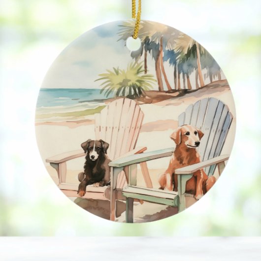 Hunde in Adirondack Stühle Pastel Beach Szene Keramik Ornament