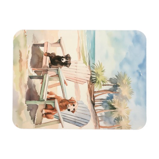 Hunde in Adirondack Stühle Pastel Beach Szene Magnet (Horizontal)