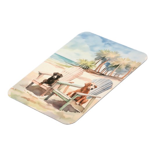 Hunde in Adirondack Stühle Pastel Beach Szene Magnet (Linke Seite)
