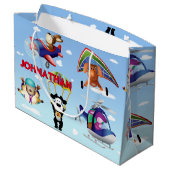 Hunde in der Luftfahrt personalisieren Große Geschenktüte (Rückseite Schrägansicht)