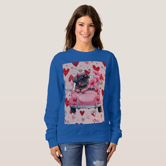 Hunde in einem Auto mit Herzen Sweatshirt (Vorne ganz)