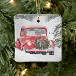 Hunde in einem Lastwagen Keramikornament