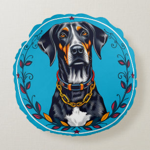 Hunde in einem zirkulären Blumendesign Rundes Kissen