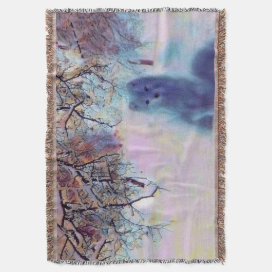 Hunde in einer farbenfrohen Winterlandschaft, Aqua Decke (Vorderseite Vertikal)