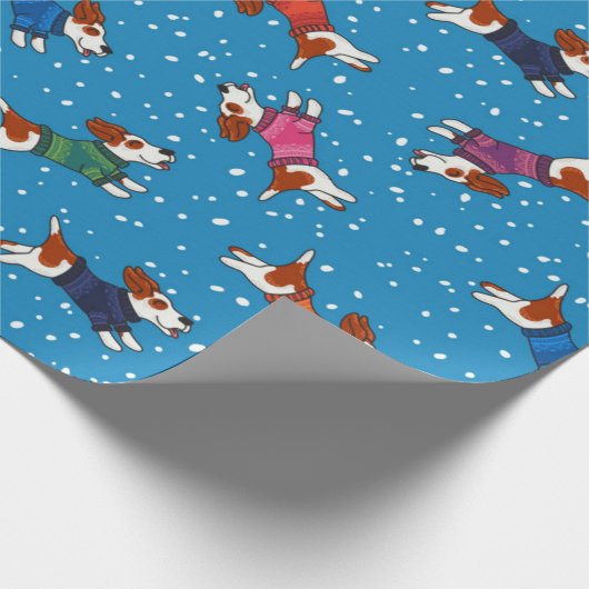 Hunde in farbenfrohen Sweaters Pattern Geschenkpapier (Ecke)