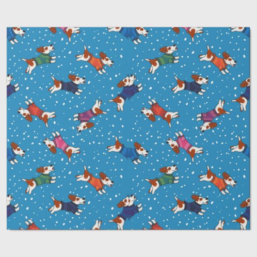 Hunde in farbenfrohen Sweaters Pattern Geschenkpapier (Saum)