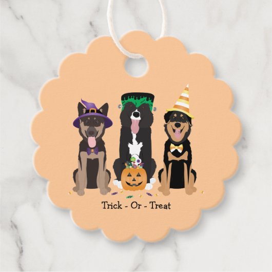 Hunde in Halloween-Kostümen probieren oder behande Geschenkanhänger (Vorderseite)