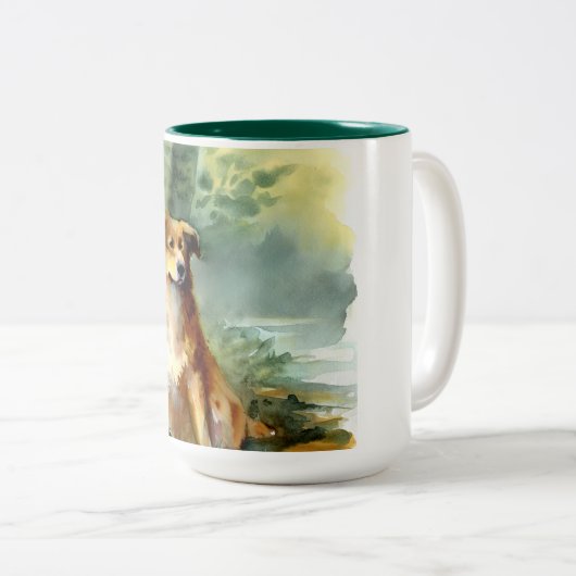 Hunde in Holz Zweifarbige Tasse (VorderseiteRechts)