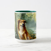 Hunde in Holz Zweifarbige Tasse (Mittel)