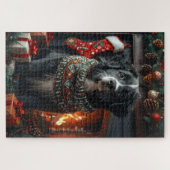 Hunde in Neufundland mit Weihnachtsgeschenken Feue Puzzle (Horizontal)