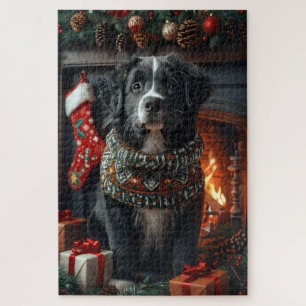 Hunde in Neufundland mit Weihnachtsgeschenken Feue Puzzle