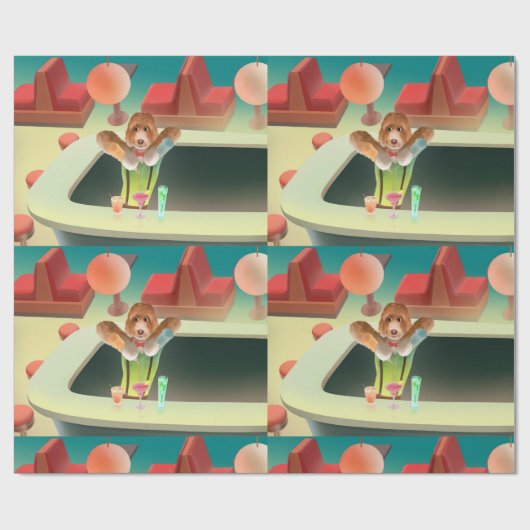 Hunde in Retro-Bar Geschenkpapier (Flach)