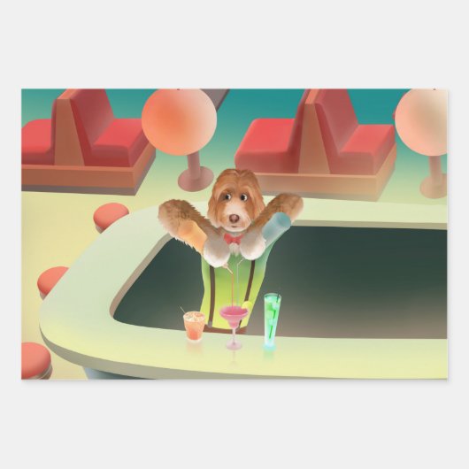 Hunde in Retro-Bar Geschenkpapier Set (Vorderseite 3)