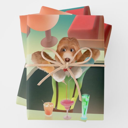 Hunde in Retro-Bar Geschenkpapier Set (Beispiel)