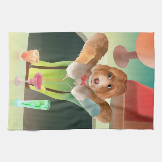 Hunde in Retro-Bar Geschirrtuch (Horizontal)