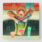 Hunde in Retro-Bar Quadratische Wanduhr (Vorderseite)