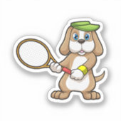Hunde in Tennis mit Tennisschläger & Cap Aufkleber (Vorderseite)