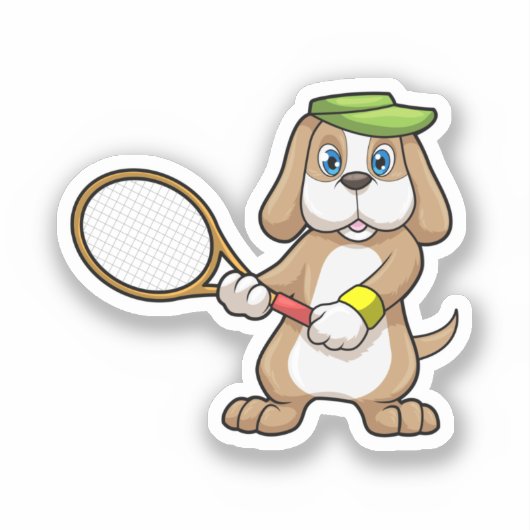 Hunde in Tennis mit Tennisschläger & Cap Aufkleber (Vorderseite)