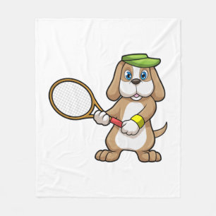 Hunde in Tennis mit Tennisschläger & Cap Fleecedecke