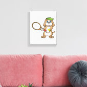 Hunde in Tennis mit Tennisschläger & Cap Leinwanddruck (Insitu (Wohnzimmer))