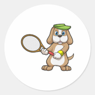 Hunde in Tennis mit Tennisschläger & Cap Runder Aufkleber