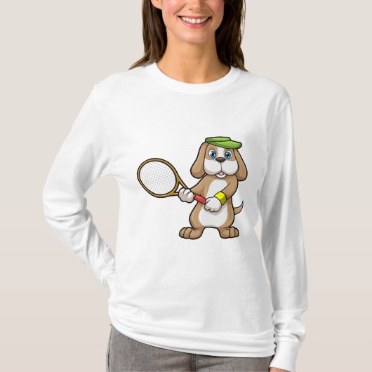 Hunde in Tennis mit Tennisschläger & Cap T-Shirt (Vorderseite)
