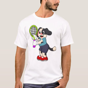 Hunde in Tennis mit Tennisschläger T-Shirt