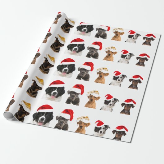 Hunde in Weihnachtsmannmütze Wrapping Paper für We Geschenkpapier (Ungerollt)