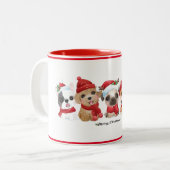 Hunde in Weihnachtsmannmützen Tiere Welpen Moderne Zweifarbige Tasse (Vorderseite Links)