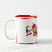 Hunde in Weihnachtsmannmützen Tiere Welpen Moderne Zweifarbige Tasse (Links)