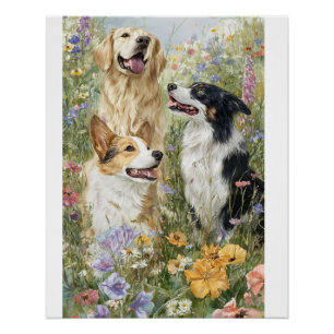 Hunde in Wildblumen Poster