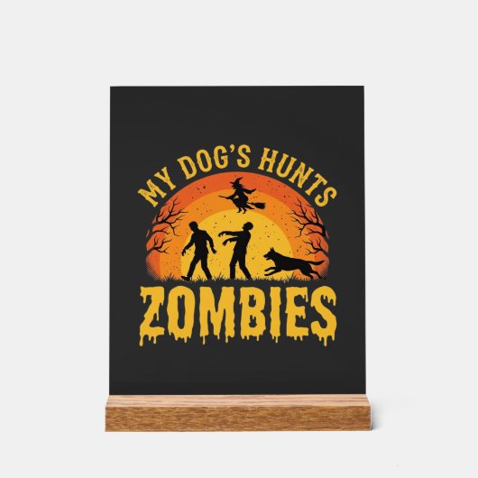 Hunde jagt Zombies Halloween-Design Acrylschild (Vorderseite)