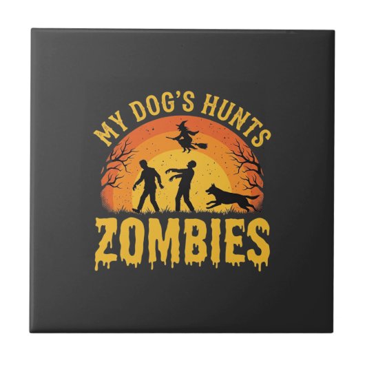 Hunde jagt Zombies Halloween-Design Fliese (Vorderseite)