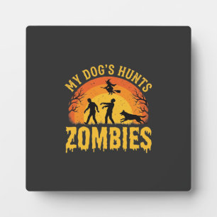 Hunde jagt Zombies Halloween-Design Fotoplatte