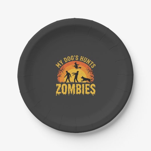 Hunde jagt Zombies Halloween-Design Pappteller (Vorderseite)