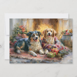Hunde Kamin Weihnachtsgeschenke Feiertagskarte