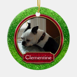 Hunde Katze Foto Green Red Sparkle Weihnachten Keramikornament