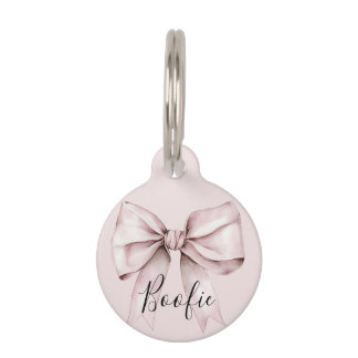 Hunde Katze Personalisiert rosa Bow & Blush Bow Haustiermarke