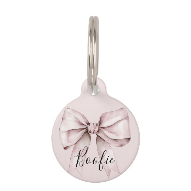 Hunde Katze Personalisiert rosa Bow & Blush Bow Haustiermarke (Vorderseite)