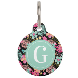 Hunde Katze Pet ID Monogramm Anfangsfloral Haustiermarke